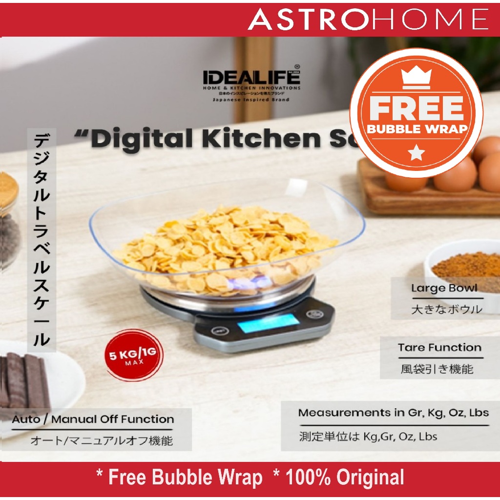 Idealife Timbangan Dapur Kue Digital IL210C IL 210 C / KT 5004 KT 5004 5KG/1GR dengan Mangkuk Besar 