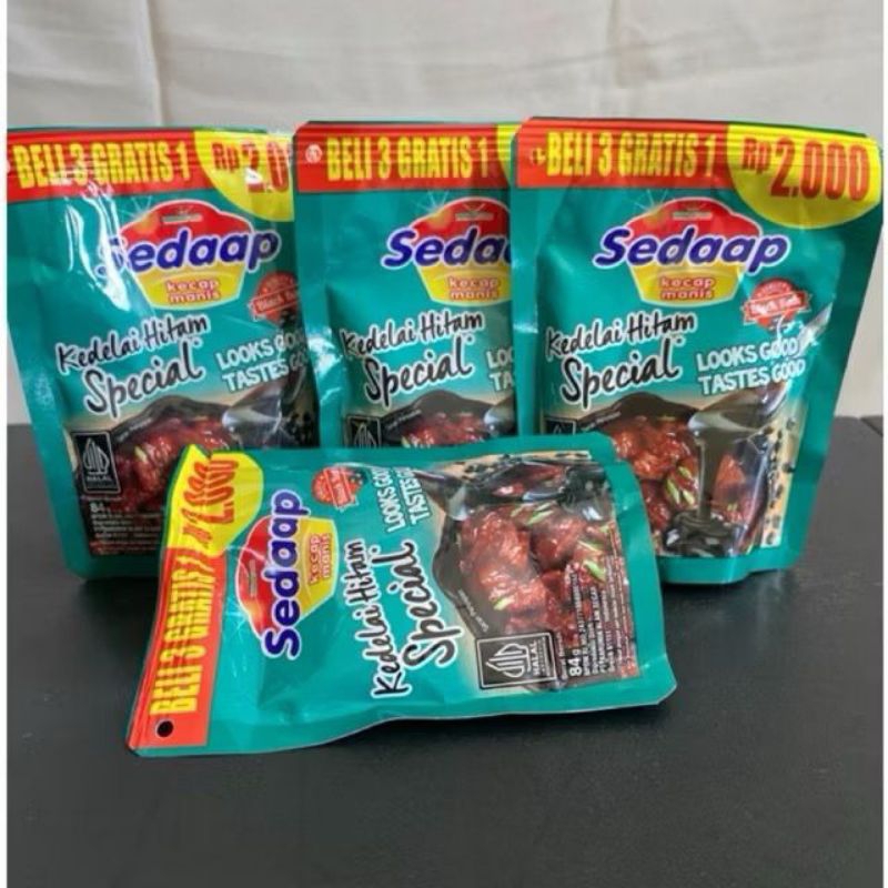 

paket isi 4 (beli 3 gratis 1) kecap manis sedaap 77g