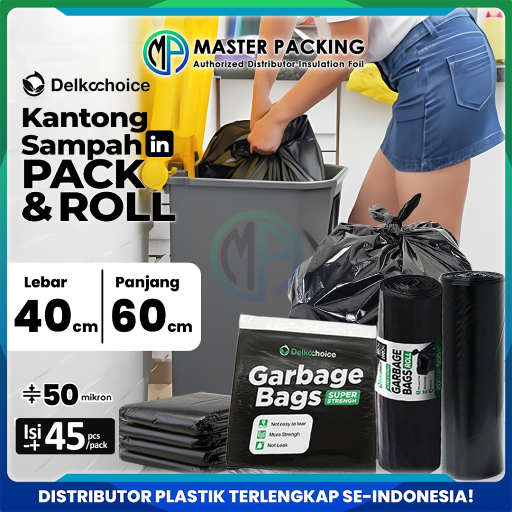 Plastik Kantong Kresek Hitam Tebal 40cm x 60cm / Trash Bag Delkochoice Harga Pack dan Roll