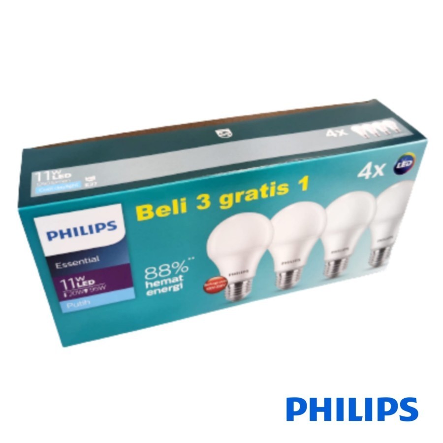 Philips LED Bulb lampu bohlam Paket Essential 11 Watt