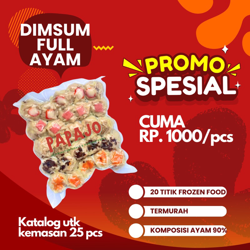 

DIMSUM MINI KEMASAN ISI 25PCS/ DIMSUM FULL AYAM 90%/ DIMSUM TERMURAH SERIBUAN/ DIMSUM FROZEN TERLARIS