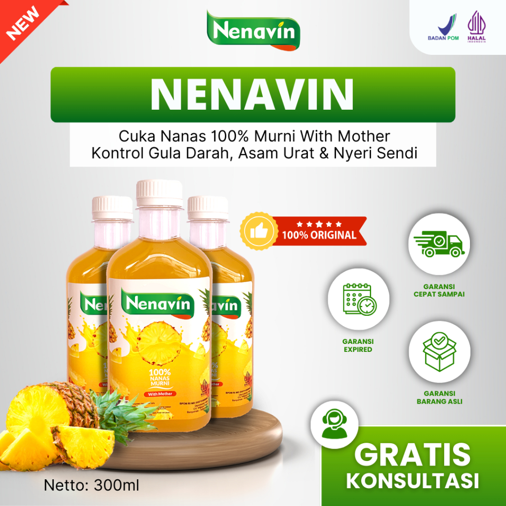 

NENAVIN - Cuka Nanas Asli 100% - Fermentasi Alami untuk Menurunkan Gula Darah - Halal & BPOM