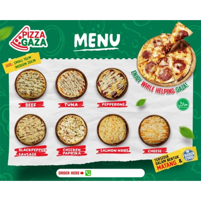 

Pizza Gaza Palembang Frozen Beef Cheese Pepperoni Chicken Paprika Blackpapper Sausage Tuna Salmon Nori