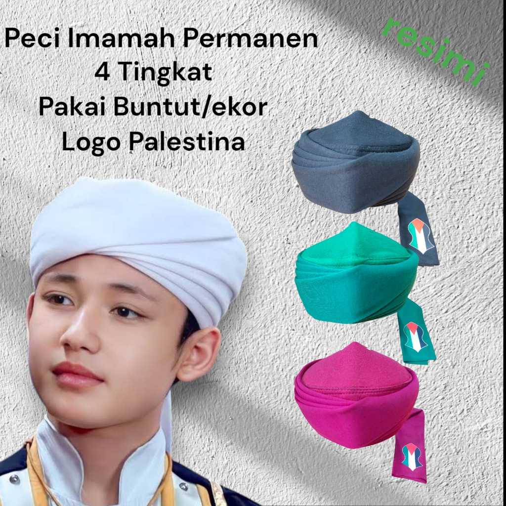Peci Imamah Permanen 4 Tingkat Buntut Motif Palestina