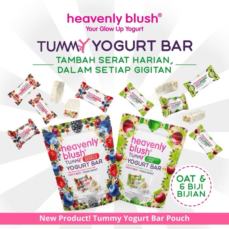 

HEAVENLY BLUSH Tummy Yogurt Bar Pouch [9gr x 10 sachet] - Snack Sehat Tinggi Serat