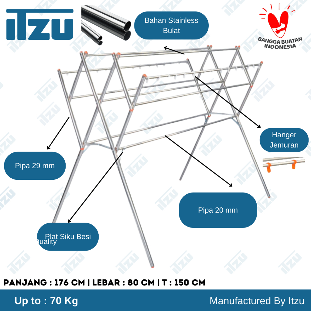Jemuran Baju Stainless Kokoh 9 Palang