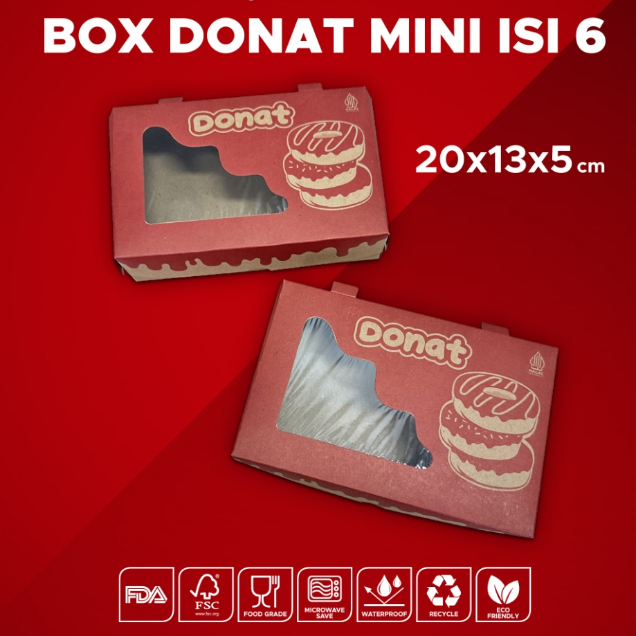 Dus Donat Isi 6 mini Window/Dus Donat mini/Box Donat isi 4 /Box donat Window/Dus donat uk 21x13x5cm/