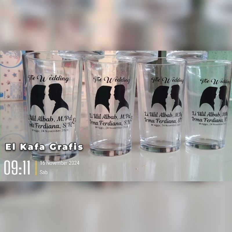 Souvenir gelas sablon 12cm, Souvenir gelas cantik, Souvenir pernikahan, Souvenir lahiran, Souvenir k