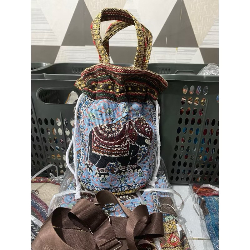 Tas selempang kanvas serut etnik thailand // tas serut best seller // tas selempang wanita import //