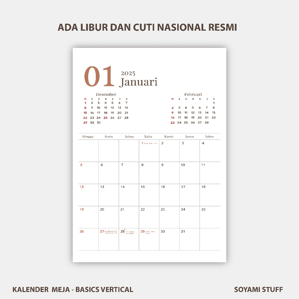 

Kalender Meja Basics Vertical 2025 Aesthetic Premium Quality Spiral