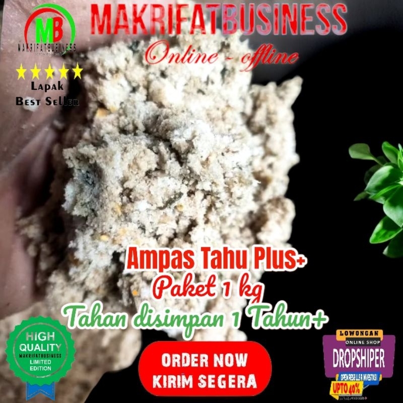 Paket 1 Kg Campuran Pakan  Rumahan AMPAS TAHU  PLUS PLUS++++ Bekatul Sekem Giling Janggel Giling Say