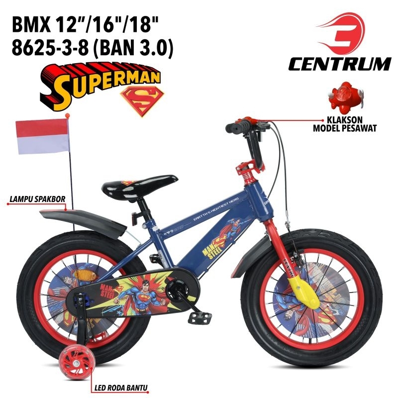 SEPEDA ANAK 18 BMX / 18 INCH ANAK 8625-3-8 SUPERMAN BAN BESAR 3.0 CENTRUM (7-9 TAHUN)