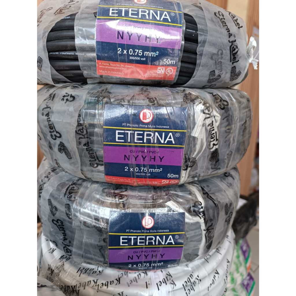 Kabel Eterna NYYHY 2 x 0,75 / 2 x 1,5 / 3 x 0,75 / 3 x 1,5 Meteran Kabel NYMHY Listrik Hitam Serabut