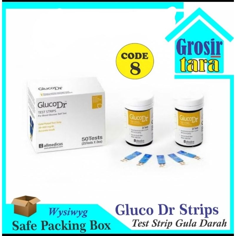 Strip Stik Gula Darah GlucoDr Strips Gluco Dr Code 8 Kode 8 Blood Glucose Bio Sensor