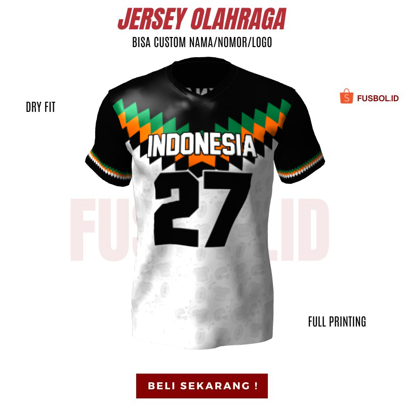 Jersey Futsal Retro Vintage Putih Hitam Motif Geometris 523 - Jersey Custom Olahraga