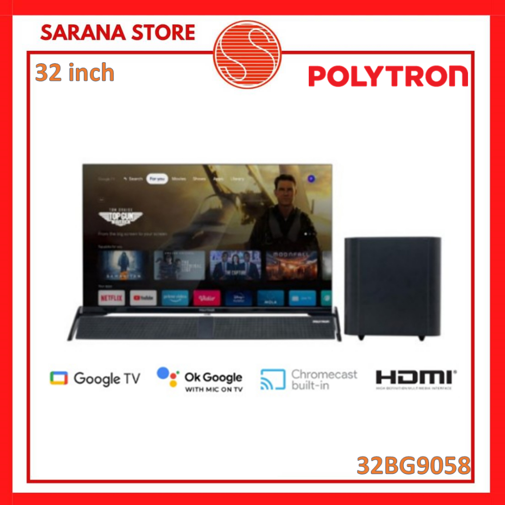 POLYTRON Google TV 32 inch LED PLD 32BG9058 Smart Cinemax Free Soundbar & Subwoofer