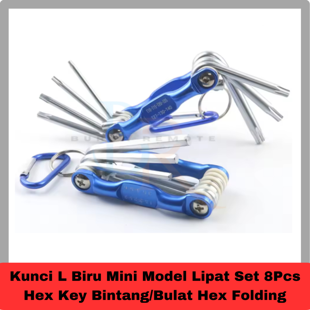 Kunci L Biru Mini Model Lipat Set 8Pcs Hex Key Bintang/Bulat Hex Folding