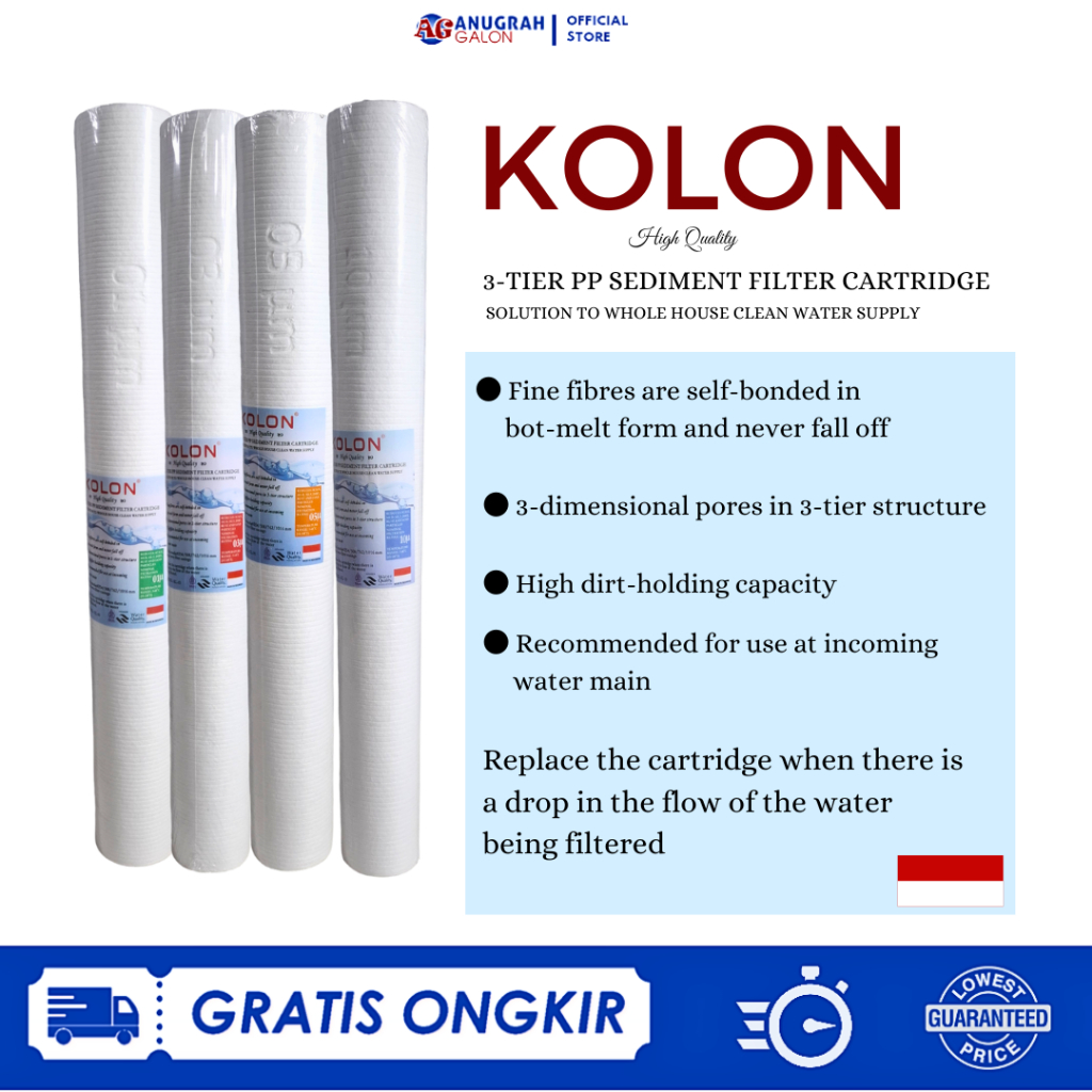 Filter Air Berlumpur dan Berpasir Depot Mineral/RO Air Sumur merk Kolon Ukuran 20 Inch