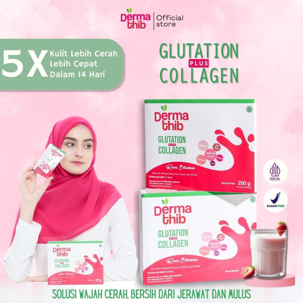 Dermathib Collagen Drink Plus Glutatione Minuman Serbuk Suplement Kesehatan Kulit Per Box Isi 10 Sac