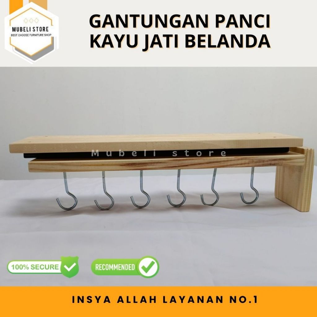 Mubeli Store - Gantungan Kayu Jati Belanda Panci Wajan Printilan Dapur Tarik Dorong Panjang Kitchen 