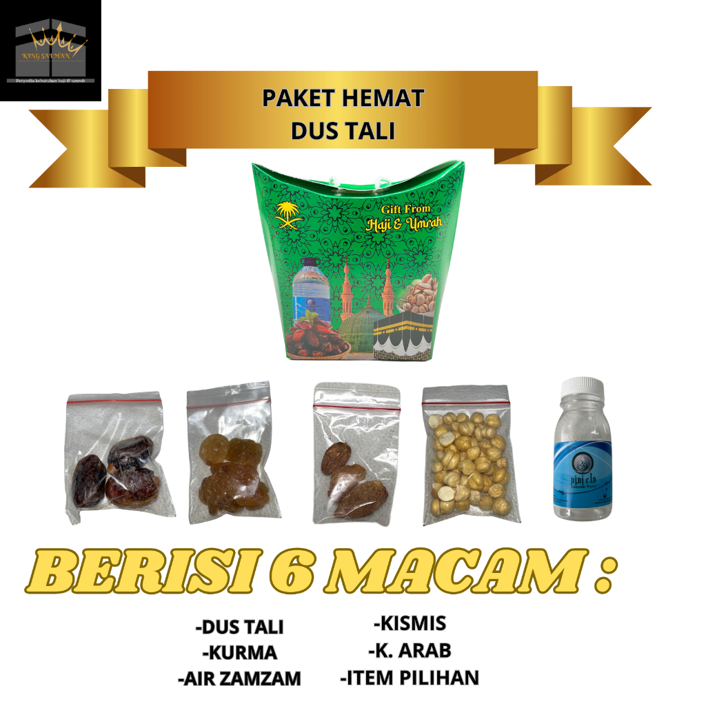 

Paket Hemat Dus Tali plus Zamzam plus extra variasi pilihan Oleh-Oleh Haji dan Umroh