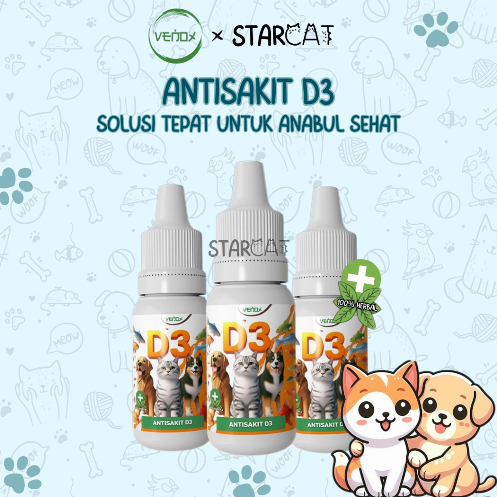 SC Venox ANTISAKIT D3 10ML Obat Kucing Sakit Demam Virus Bakteri D2 Vitamin Lemas Muntah Radang Flu