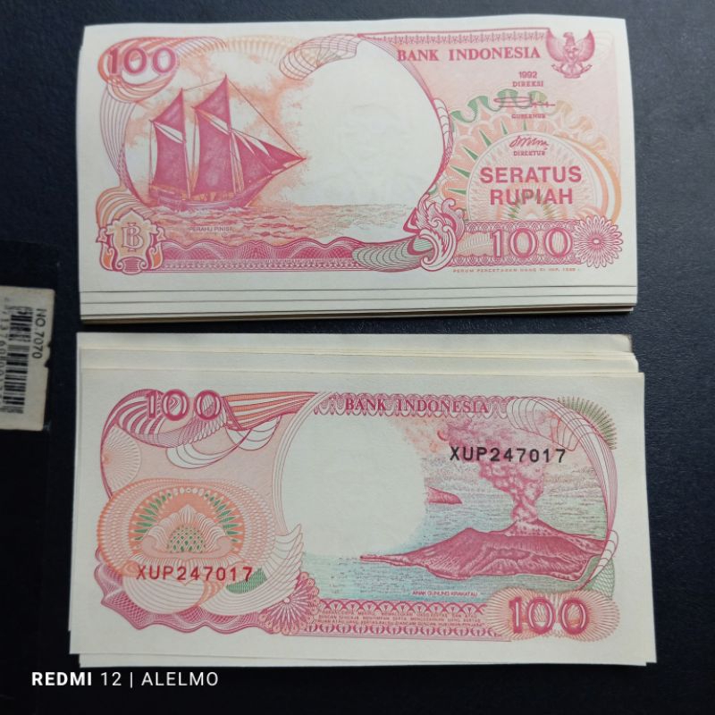 seri x uang kertas 100 rupiah pinisi tahun 1992 mulus gres
