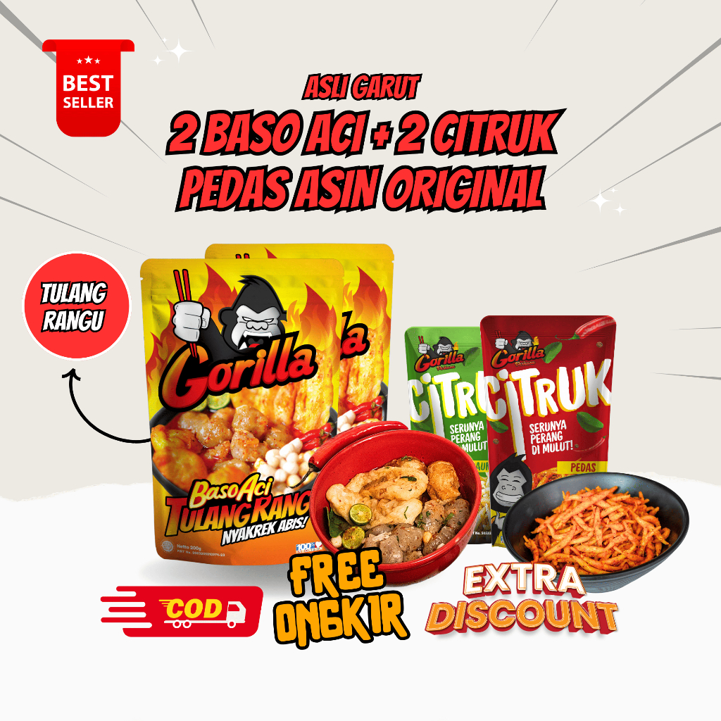 

[Paket Hemat] 2 Pcs Baso Aci Pedas Tulang Rangu & 2 Pcs Citruk Pedas Original Khas Garut 20g