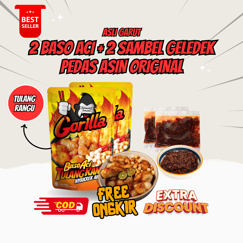 

(BUY 2 GET 2) Beli 2 Pcs Baso Aci Pedas Tulang Rangu, Gratis 2 Pcs Sambel Seblak Gledeek - Gorilla