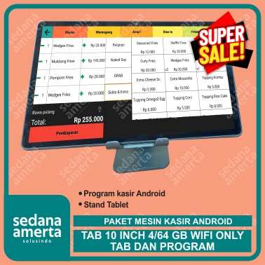 PAKET MESIN KASIR POS ANDROID TABLET/TAB 10 Inch 4/64GB WIFI ONLY - TAB & PROGRAM - cocok untuk Rest