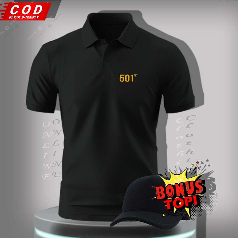 Beli Kaos Bonus Topi Kaos Polo Pria Dewasa Motif branded Bahan katun tebal lembut 501 levis