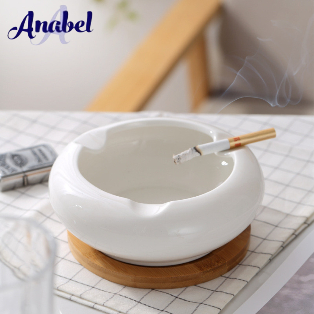 Asbak Rokok Keramik Kaca Dengan Alas Kayu Sederhana Kreatif Pb