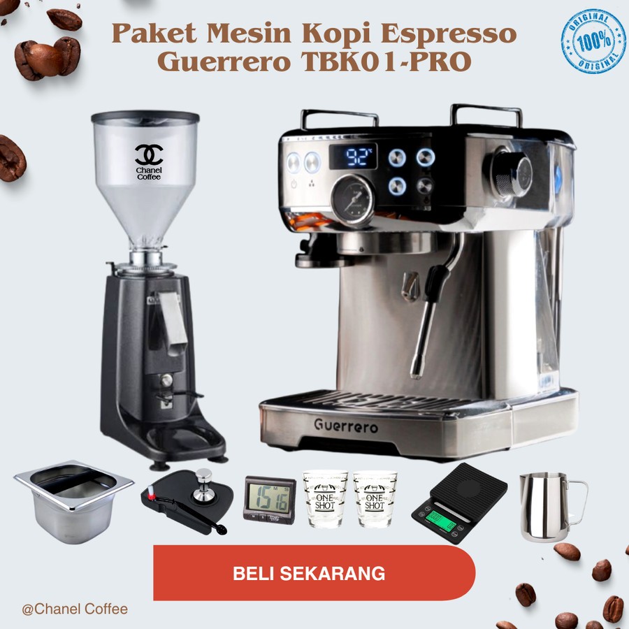 Mesin Kopi Espresso GUERRERO TBK01 PRO + GRINDER 020 Elektrik + Tools