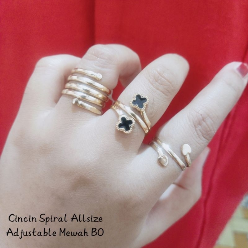 Swasa Cincin Spiral Pipih Semanggi Cinta Cantik Alusan Lapis Emas Awet Warna Emas Muda