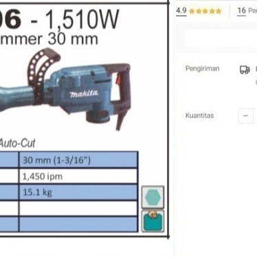 

Mesin Bobok HM 1306 Makita Demolition Hammer HM1306 Jack Hammer