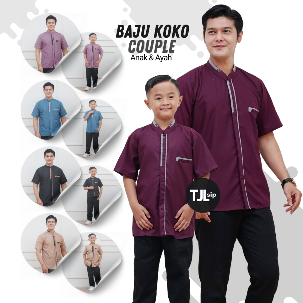 Baju Koko Couple Ayah Dan anak Laki Laki Lengan Pendek Terbaru Kain Toyobo burgundy lilac mahagoni