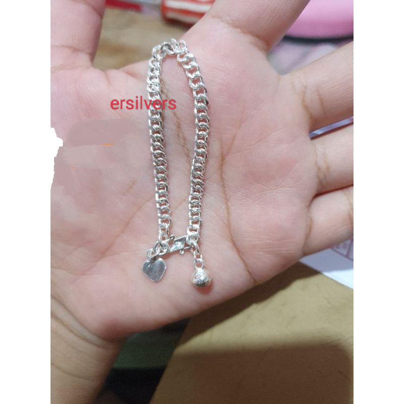 gelang perak asli 999 / perak gelang anak bayi krincing gantung love