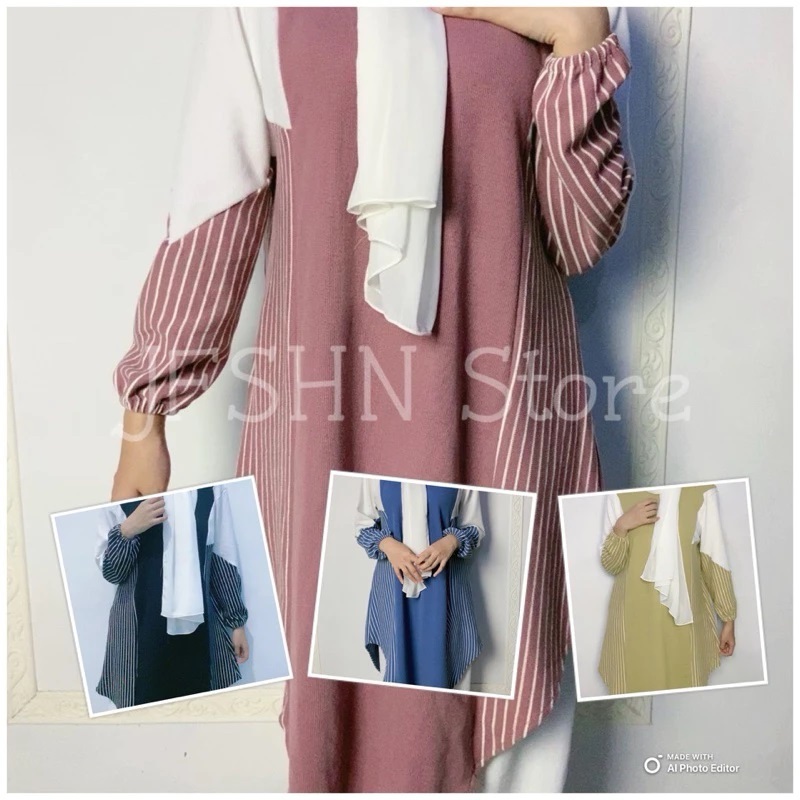 Tunik UNA Knit - Tunik Wanita Motif Garis