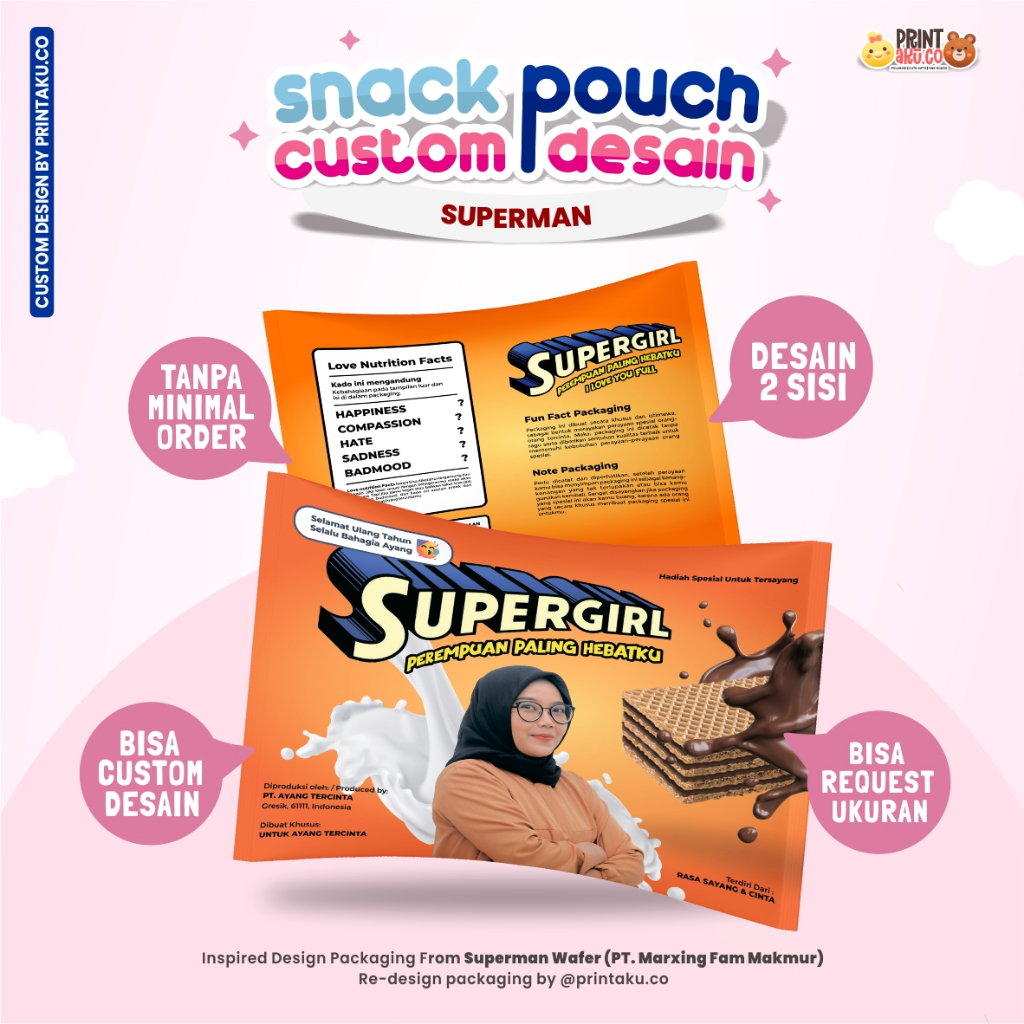 

Bungkus Kado Custom | Snack Custom Foto Teks Bungkus Kado Pouch Jumbo | Series Superman Wafer
