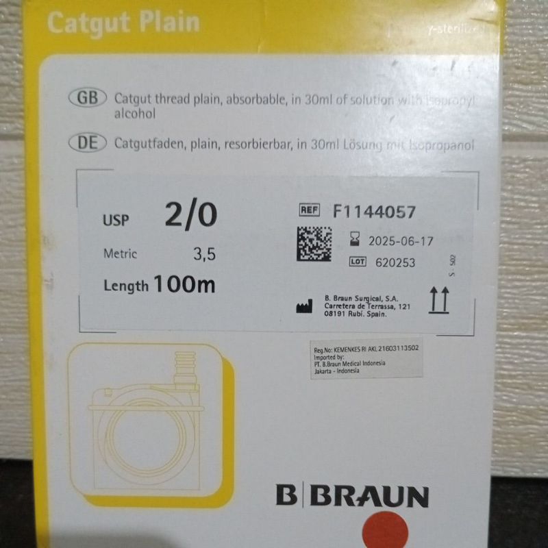 B Braun cat gut plain 2 - 0/B braun catgut Plain 2/0 100M/Benang Plain 2 - 0/Benang catgut plain