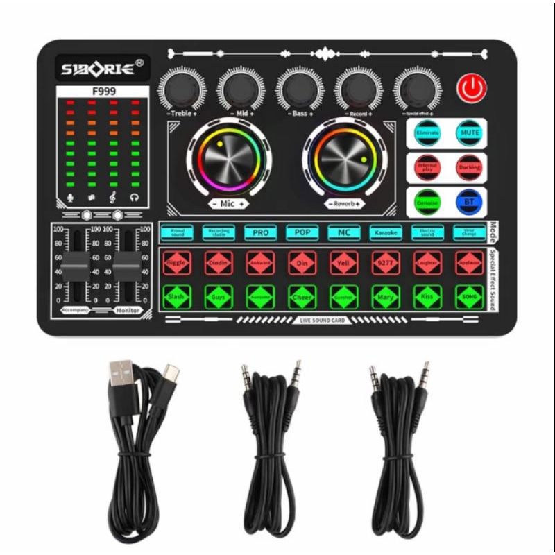 RK SOUNDCARD F999 SIBORIE ORIGINAL AUDIO USB EXTERNAL SOUNDCARD MIC MIXER BLUETOOTH PHONE PC LAPTOP