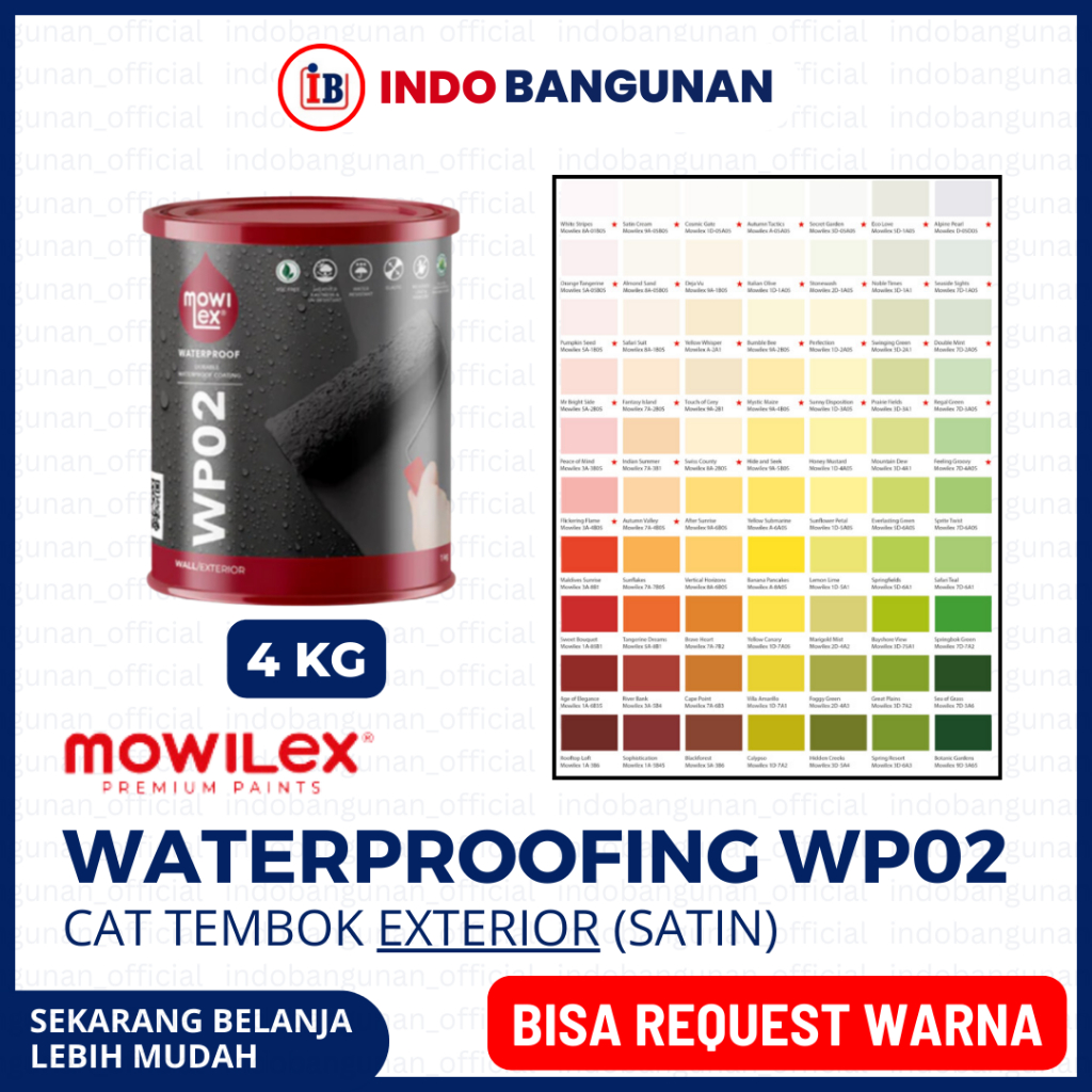CAT TEMBOK EXTERIOR MOWILEX WATERPROOFING WP02 4KG / BISA REQUEST CUSTOM WARNA PUTIH