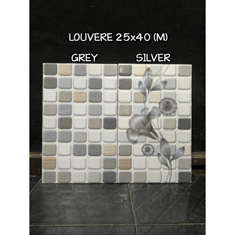 25X40 MULIA CERAMICS LOUVERE SILVER KERAMIK LANTAI DINDING KAMAR MANDI TIMBUL GLOSSY KILAT TIMBUL KW