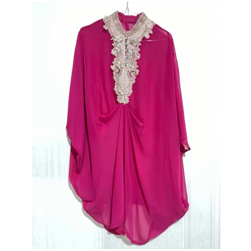 Preloved Kaftan Lebaran Bordir Brokat Fuchsia [BISA NEGO]