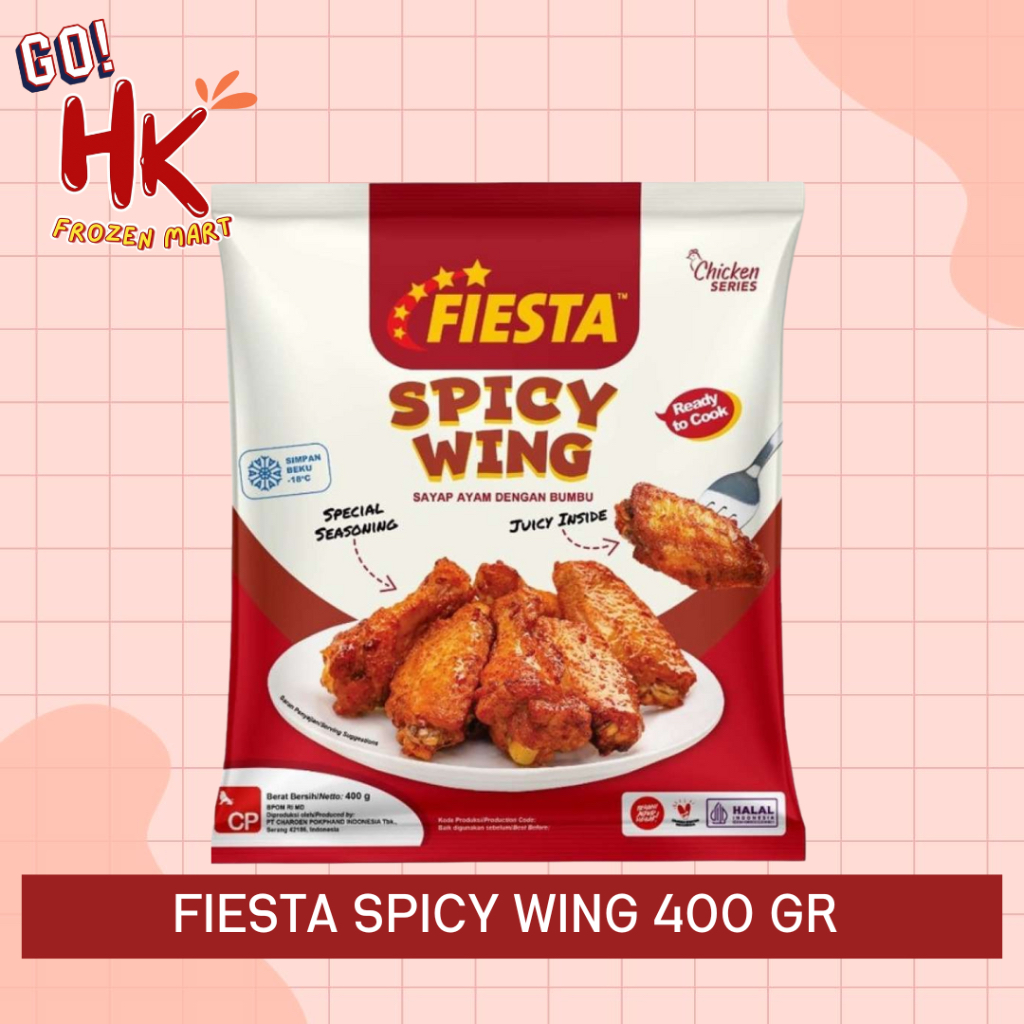 

Fiesta Spicy Wings 400gr KEMASAN BARU | sayap ayam berbumbu siap masak premium HK Frozen Mart