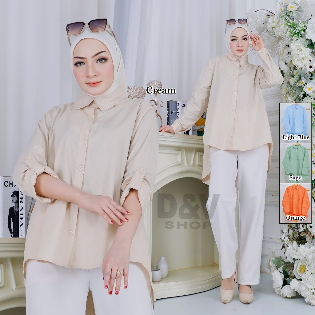 D&V (12) Baju Atasan Muslim Kemeja kerja Kantor Polos Fashion Wanita Hijab Lengan Panjang Nyaman