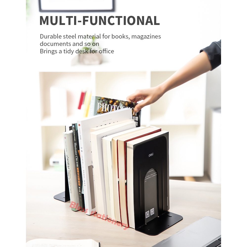 

Deli Penahan buku Pembatas buku 230mm Sandaran buku Penyangga buku Metal book end 230 mm RJ4