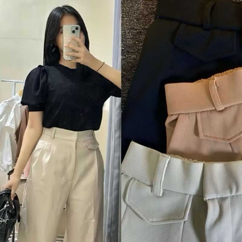 Oro Pants Knit - Oro Pants Yeona - Celana Highwaist Loose Pants Trousers - Celana kulot wanita murah