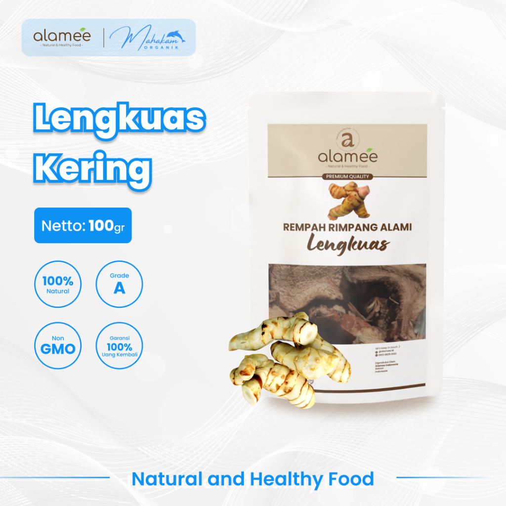 

ALAMEE Lengkuas Kering Iris Dried Galangal Rimpang Organik Alami Spice Rempah 100gr