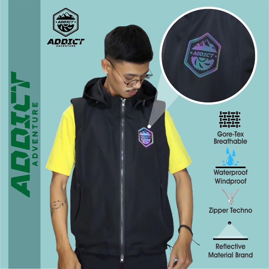 Jaket Rompi ADDICT Pelindung Dada Anti Angin Waterprooft Bahan Goretex Impor Size M L XL XXL